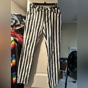 Black and White Striped Jeans - goth punk